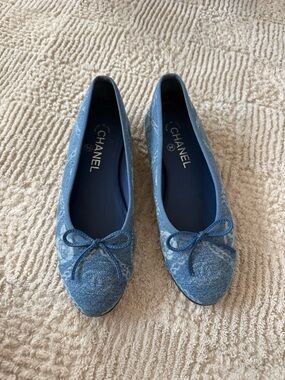 Chanel Denim Ballet Flats Blue Size 36.5